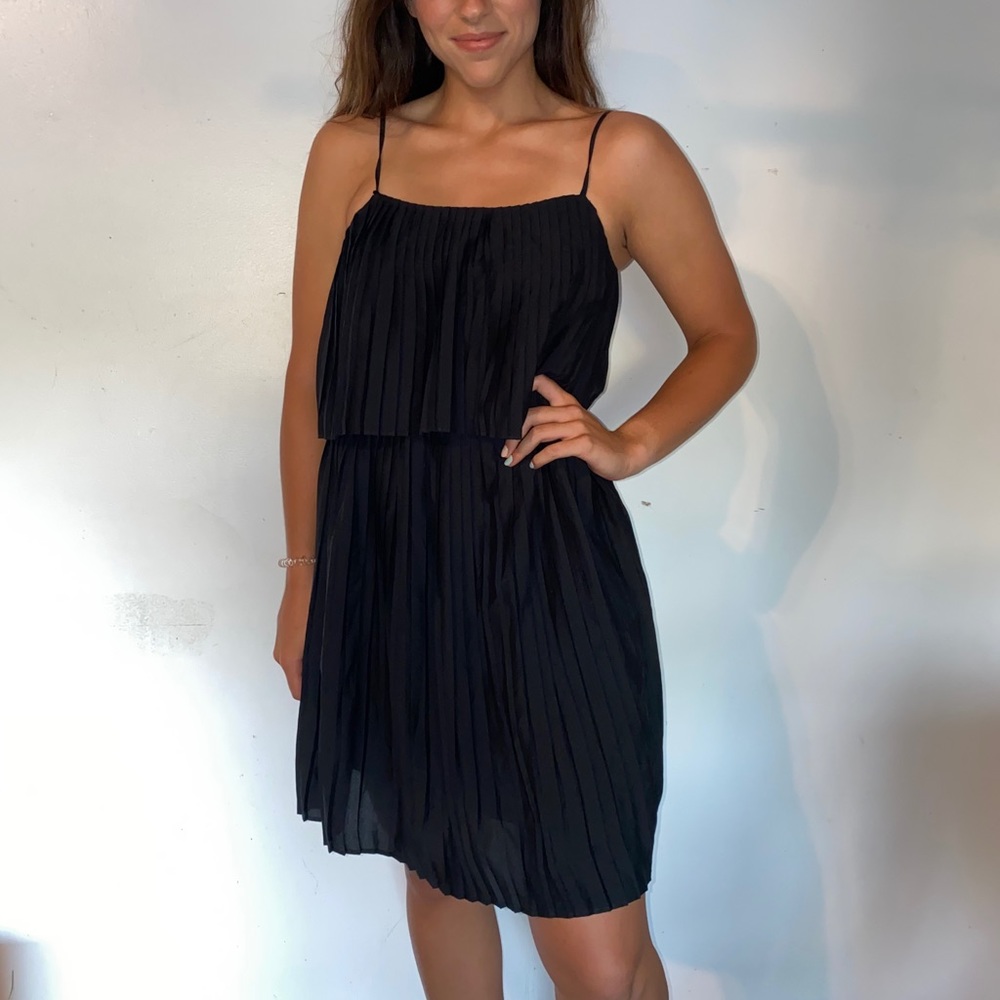 Black Accordion Pleat Dress
